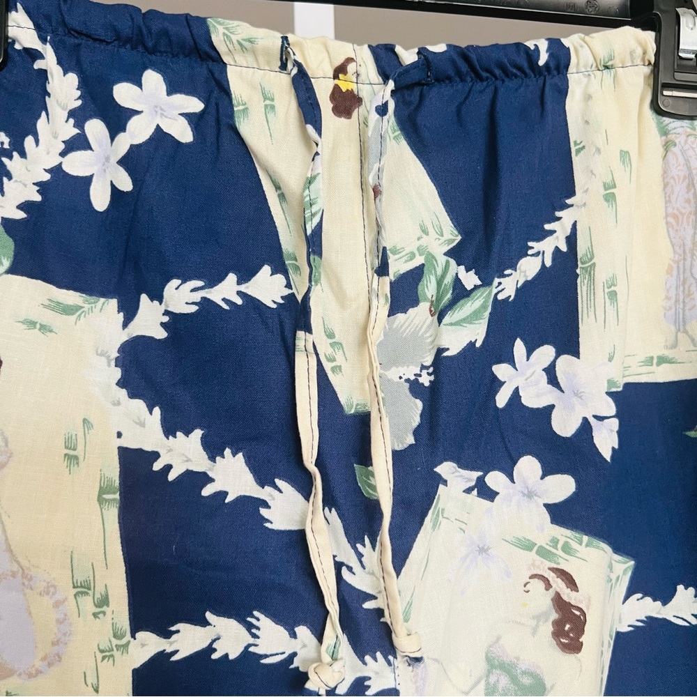 VTG Roundy Bay Hawaiian Capri Pants Blue Vacay Retro Boho Hipster Cruise - Picture 3 of 6